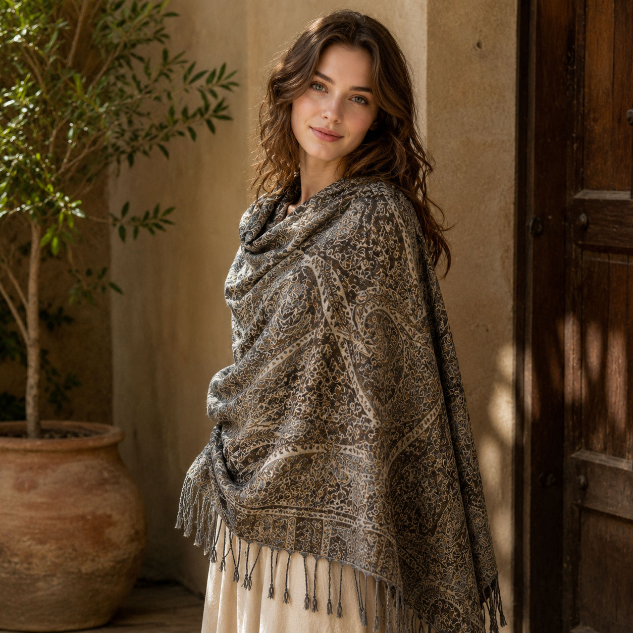 Allover Grey Paisley Scarfs